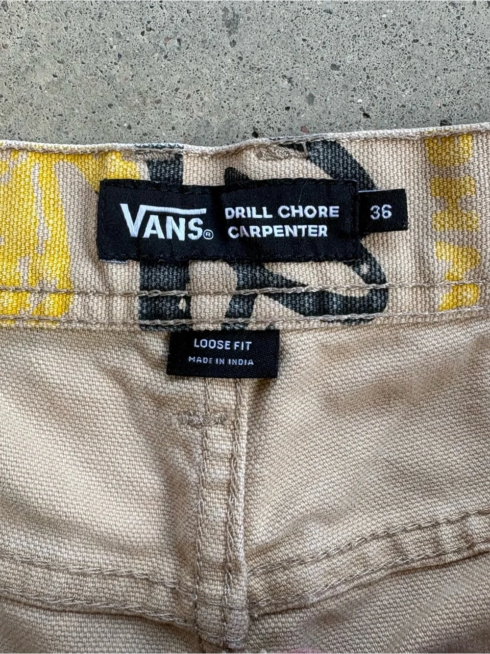 Vans Drill Chore Carpenter Pants Men's 36 All Over Print Tan Loose Fit